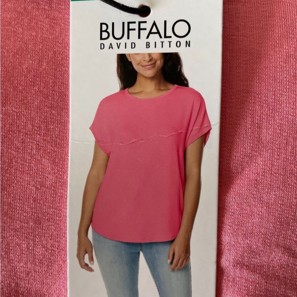 NWT Buffalo David Bitton Ladies' French Terry Short Sleeve Top.Color Pink Punch.